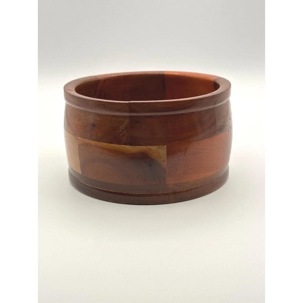 Vintage Hand-Turned Segmented Wood Bowl Artisan Crafted 6